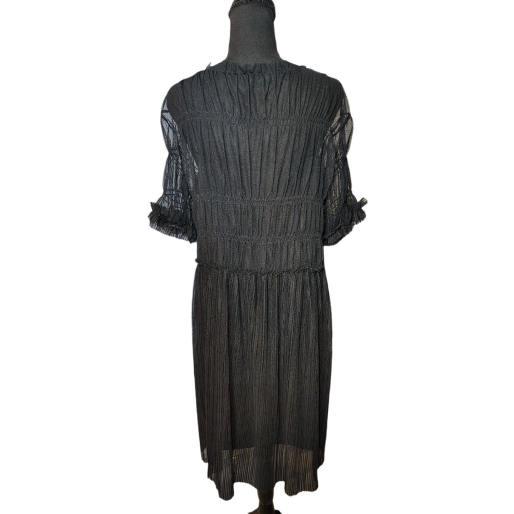WHO WHAT WEAR Rouched Black Mini Dress L - Picture 4 of 11